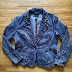 Vintage‎ Buttoned Embellished Denim Jacket Women's Large 80s 90s Y2K Silver